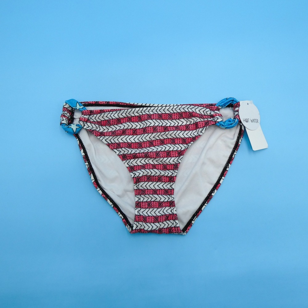 Hot Water Bikini Bottom Womens Medium Geometric Pink Blue Knotted Poly Blend